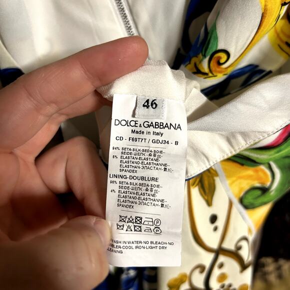 Dolce & Gabbana Majolica Print A-Line Silk Dress Womens Size EU 46 US 10 White - Picture 12 of 15